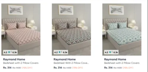 Image of Raymond Home Bedsheet & Pillow Covers Upto 80% Discount 