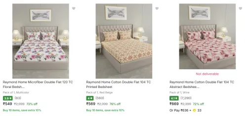 Image of Raymond Home Bedsheets at minimum 70% Discount