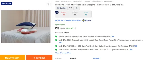 Image of Raymond Home Microfibre Sleeping Pillow
