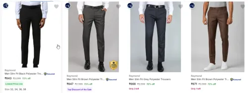 Image of Raymond Men's Trousers at minimum 72% Discount