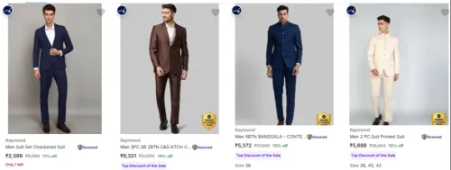 Image of Raymond Men's Readymade Suits at minimum 70% Discount