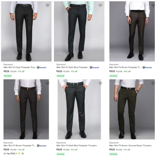 Image of Raymond Men's Trousers @ Minimum 70% Discount