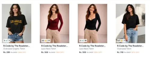 Image of R.Code by The Roadster Women's Tshirts at 88% discount 