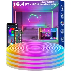 RCUICA 5 Meter Neon Rope Lights,Flexible LED Strip Lights Control with App/Remote,Multiple Modes Rope Lights,IP65 Outdoo