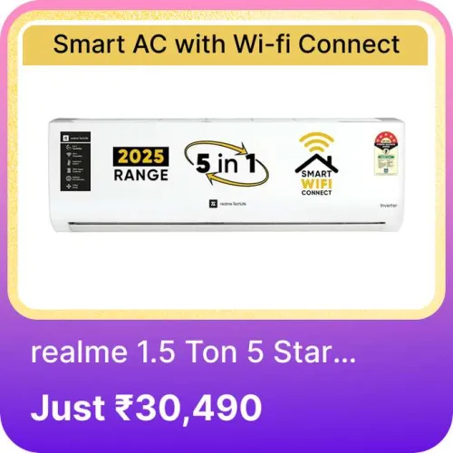 Image of realme 1.5 Ton 5 Star AC @ ₹30490 on Flipkart big Billion Days Sale