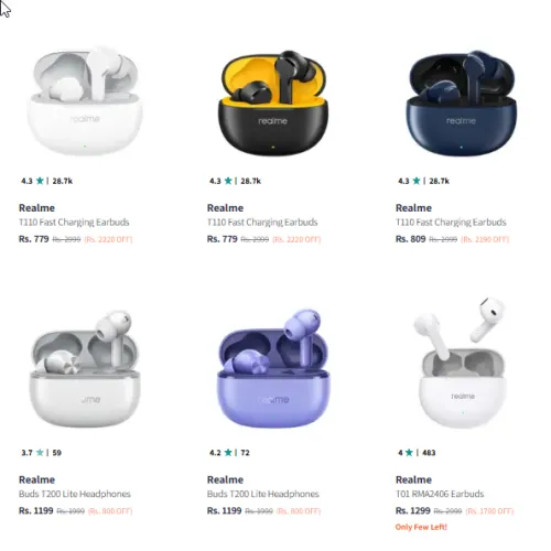 Image of Realme Headphones & Earbuds Starting @ ₹779