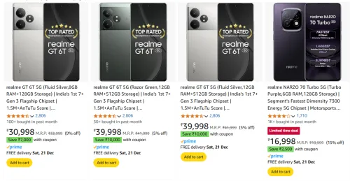 Image of realme moblie is available Starting @ ₹16998 on Amazon
