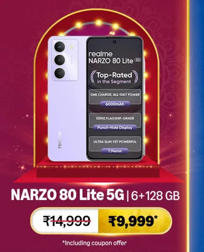 Image of realme NARZO 80 Lite 5G @ ₹9999 on Big Billion Day Sale