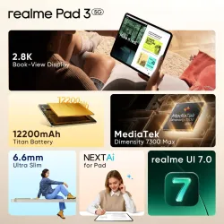 realme Pad 3 with biggest battery in segment 8 GB RAM 128 GB ROM 11.6 inch with Wi-Fi Only MediaTek Dimensity 7300-Max T