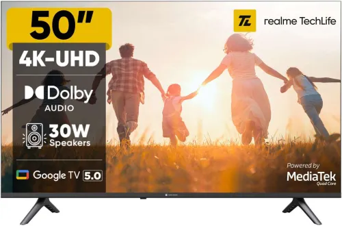 Image of realme TechLife 127 cm (50 inch) Ultra HD (4K) LED Smart Google TV 2025 Edition with 5.0 OS, Dolby Audio, and 30 W downf