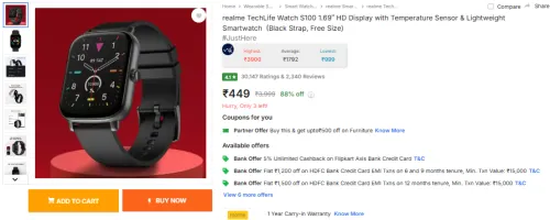 Image of realme TechLife Watch S100 1.69 HD Display