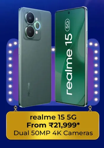 Image of realme 15 5G @ ₹21999 on Flipkart big Billion Days Sale