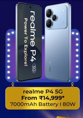 Image of Realme P4 5G @ ₹14999 on Flipkart big Billion Days Sale