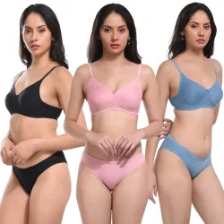 REALSIDE Women Cotton Bra Panty Set Combo Pack of 3