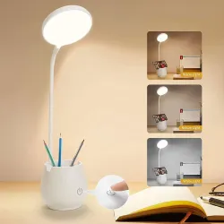 Rechargeable LED Study Lamp with Flexible Arm & Phone Holder -3 Color Modes, Adjustable Brightness Desk Light for Reading, Study, Work, Bedside Table Lamp for Home, Office & Students (Portab...