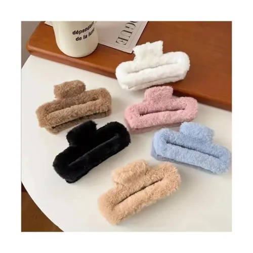 Image of Rectangle fur hair claw clip Hair Accessories Plush Hair Clips Strong Hold