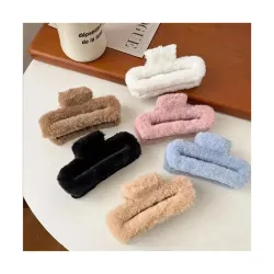 Rectangle fur hair claw clip Hair Accessories Plush Hair Clips Strong Hold