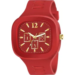 Red Analog Rubber Strap Watch