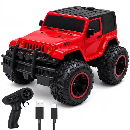 Image of Red Remote Control Car | Off Roader | 4x4 Remote Control SUV Truck | LED Lights