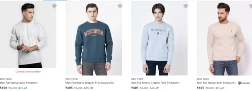 Image of RED TAPE Men Full Sleeve Solid Sweatshirt up to 84% Discount 