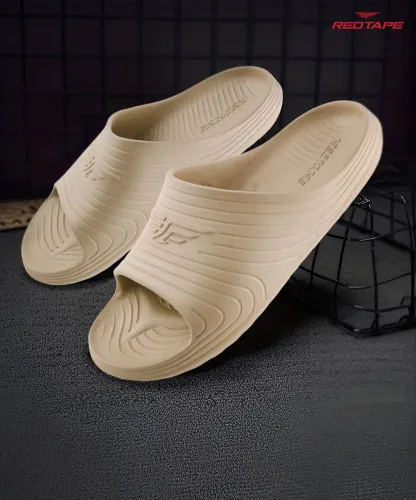 Image of RED TAPE  Men Slides  (Beige , 9)