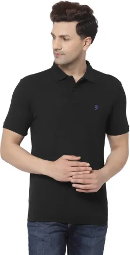 Image of RED TAPE  Men Solid Polo Neck Pure Cotton Black T-Shirt