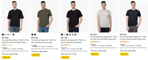 Image of Red Tape Men T-shirts minimum 70% Discount