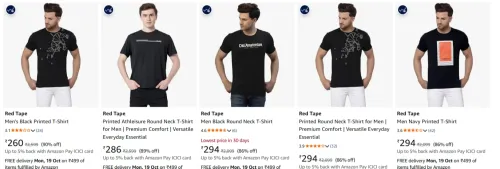 Image of Red Tape Men's T-Shirts at minimum 89% Discount