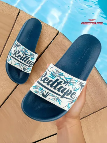 Image of RED TAPE Women Slides (Navy, White , 5)