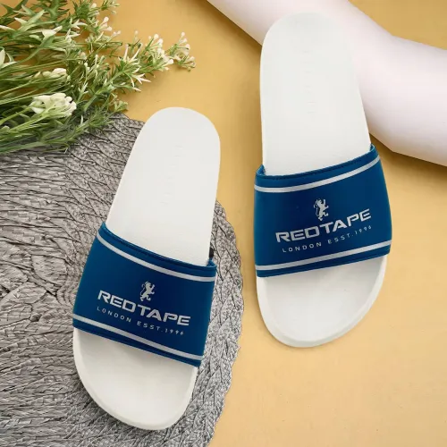Image of RED TAPE  Women Slides  (White, Navy , 5)