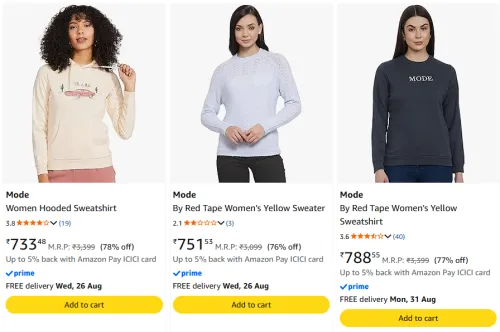 Image of Red Tape Women's Sweatshirts Minimum 75% Discount