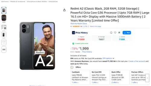 Image of Redmi A2 (Classic Black, 2GB RAM, 32GB Storage) | Powerful Octa Core G36 Processor | Upto 7GB RAM | Large 16.5 cm HD+ Di
