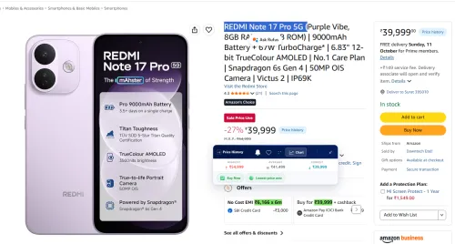Image of REDMI Note 17 Pro 5G (8GB RAM, 256GB, Purple Vibe)