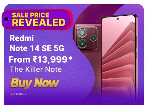 Image of Redmi Note 14 SE @ ₹13999 on Flipkart big Billion Days Sale