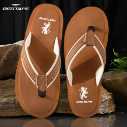 REDTAPE Men Flip Flops (Tan, Off White , 11)