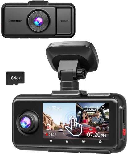 Image of Redtiger 3-Channel Dash Cam – 4K + 1080P (2 Cam)
