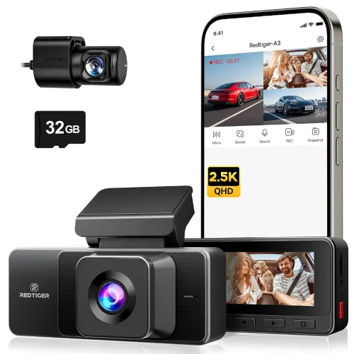 Image of REDTIGER A3 3 Channel Dash Cam Front and Rear Inside