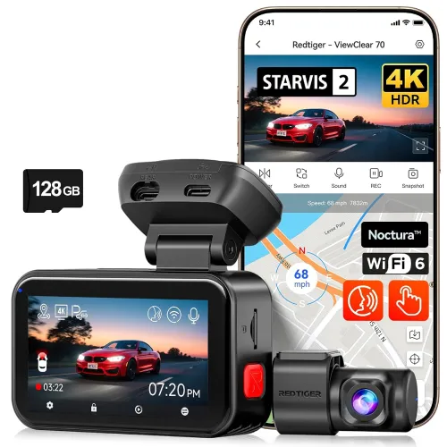 Image of REDTIGER VC70 Dash Cam 4K Front and Rear 2.5K Dual HDR Starlight Night View Mode