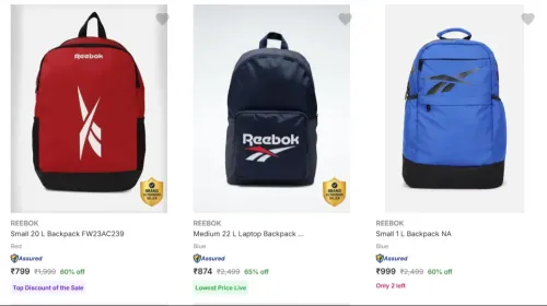 Image of Reebok Backpacks at minimum 60% Discount