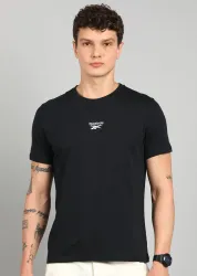 REEBOK Men Solid Round Neck Cotton Blend Black T-Shirt