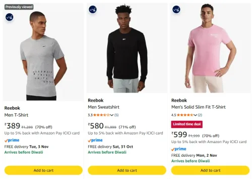 Image of Reebok Men T-Shirt at minimum 70% Discount