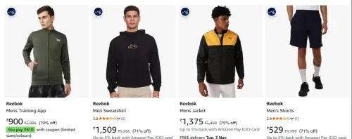 Image of Reebok Men's Clothing at minimum 75% Discount