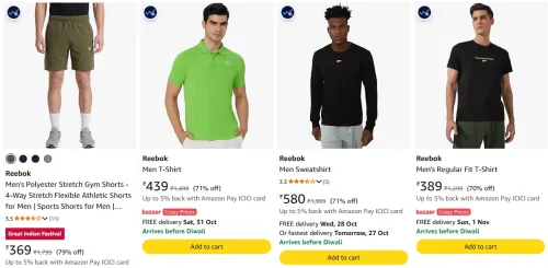 Image of Reebok Men's Clothintg at minimum 75% Discount