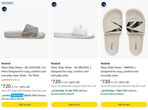 Image of Reebok Men's Slides at minimum 60% Discount