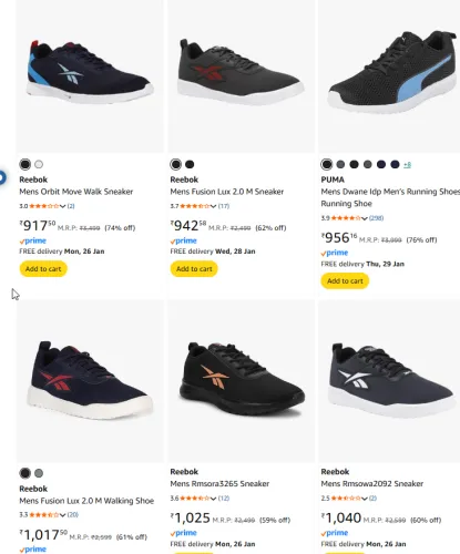 Image of Reebok Men's Sneakers Upto 75% Discount