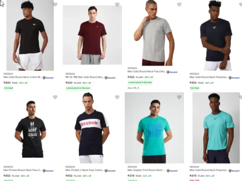 Image of Reebok Mens T Shirts Minimum 50% Discount