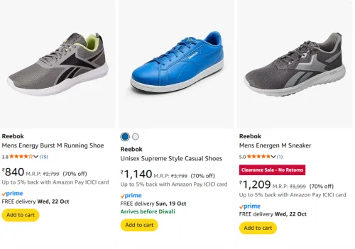Image of Reebok Shoes at minimum 70% Discount