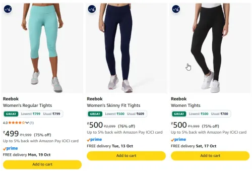 Image of Reebok Women's Regular Tights at up to 77% Discount