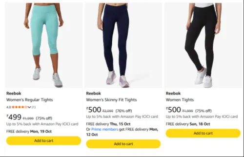 Image of Reebok Women's Regular Tights at up to 77% Discount