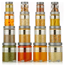 ReeQ Plastic Storage Containers Jars with Plastic Cap - 100% Food Grade, Airtight, Leak Proof (16 Pcs - Grey)